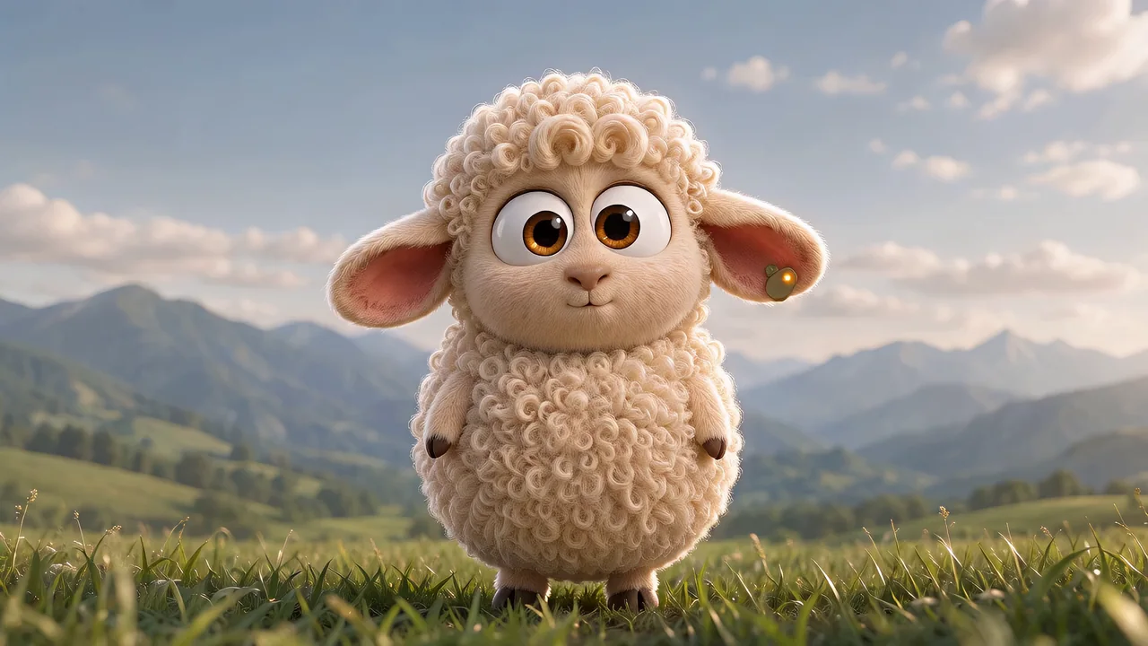 Stylised sheep standing in a mountain field at the opening of Evie's portfolio story.